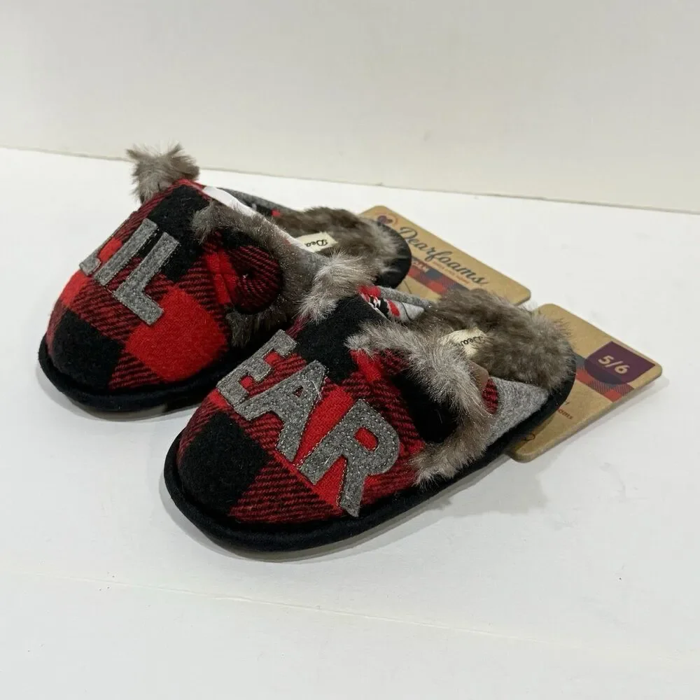 Dearfoams Kids Unisex Slipper Lil Bear Plaid US 5-6 Toddler
